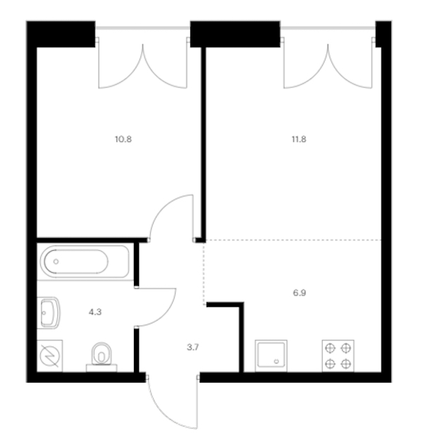 1-комнатная квартира 37.5 м², 6/9 эт., ЖК «Лермонтовский 54»